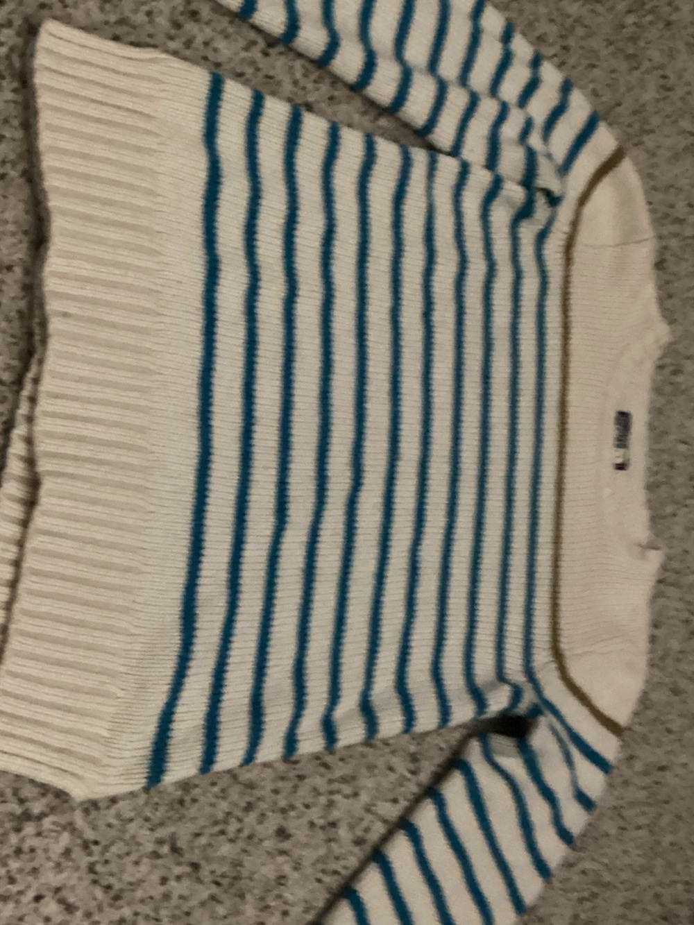 The North Face White and Teal Striped Crewneck Sweater